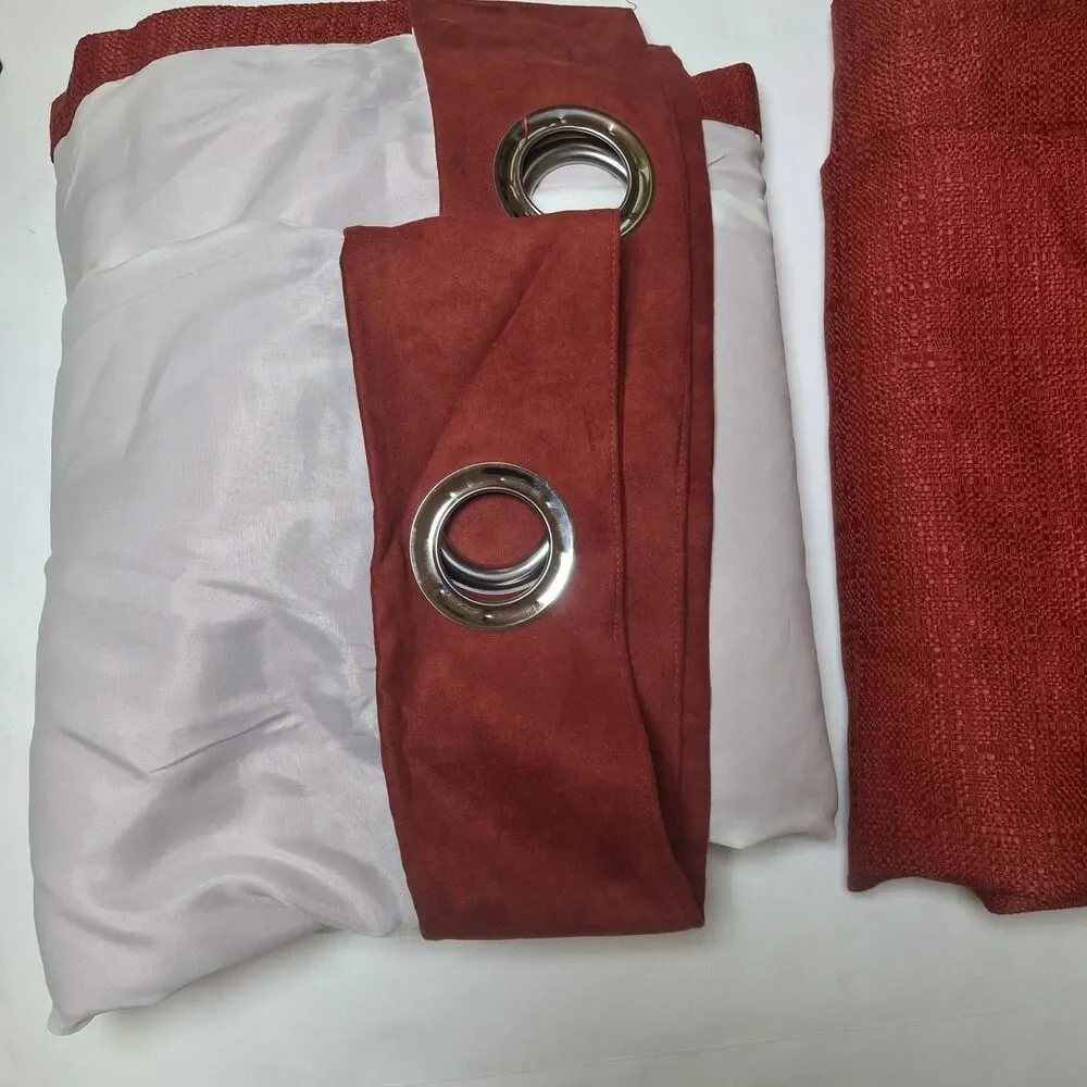 VTG Pier 1 Imports Ciudad Curtain Panel (2) Red 54x84 Woven Faux Suede Grommet